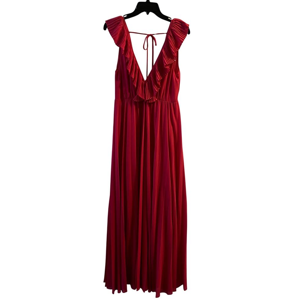 Zara Pink Pleated Ruffle V-Neck Flowy Maxi Dress Sleeveless size XS - Picture 3 of 8